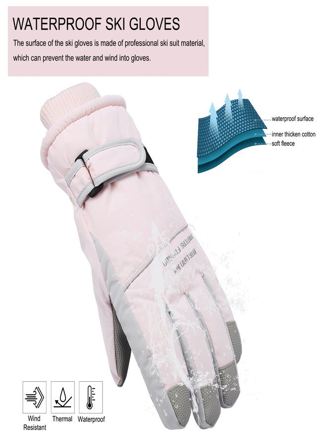 DONBAO Winter Women Ski Gloves, Waterproof Touch Screen Snow Gloves, Warm Windproof Snowboard for Skiing Hiking Cycling (Pink) - Image 3